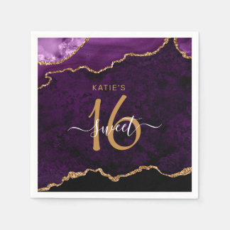 Guardanapo De Papel Chic Sweet 16 Purple Dourado Agate Partido Persona