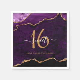 Guardanapo De Papel Chic Sweet 16 Purple Dourado Agate Partido Persona