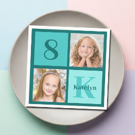 Guardanapo De Papel Chic Teal Birthday Party Custom Photo Collage