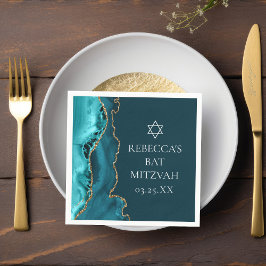 Guardanapo De Papel Chic Teal Dourado Agate Bat Mitzvah