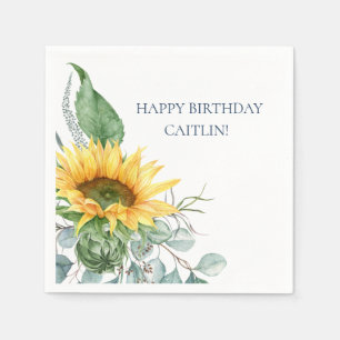 Guardanapo De Papel Chic Watercolor Sunflower Floral Birday Napkins