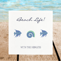 Guardanapo De Papel Chic White Blue Fish and Shelly Family Beach House