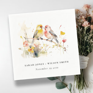 Guardanapo De Papel Chic Wild Botanical Watercolor Love Birds Casament