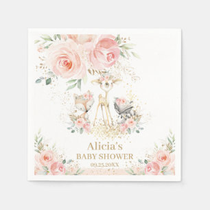 Guardanapo De Papel Chic Woodland Animais Blush Chá de fraldas Floral