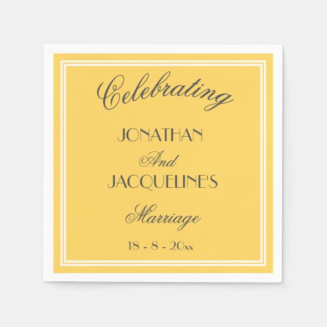 Guardanapo De Papel Chic Yellow Personalised Names Casamento Napkins (Frente)