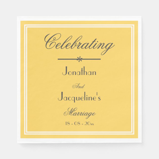 Guardanapo De Papel Chic Yellow Wedding Personalizado Luncheon Elegant (Frente)