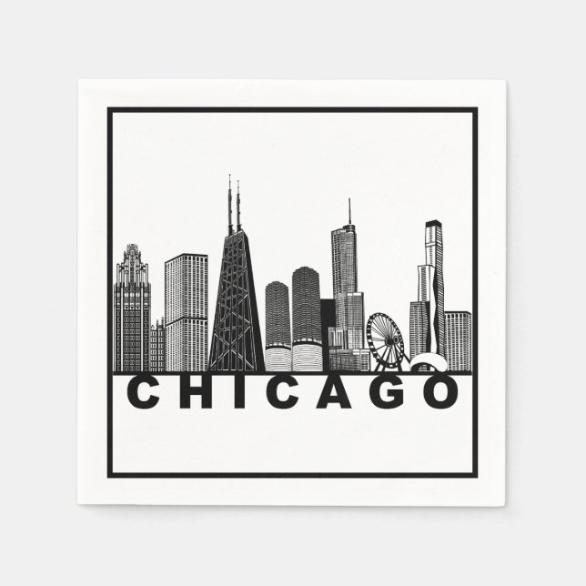 Guardanapo De Papel Chicago Skyline Silhouette  (Frente)