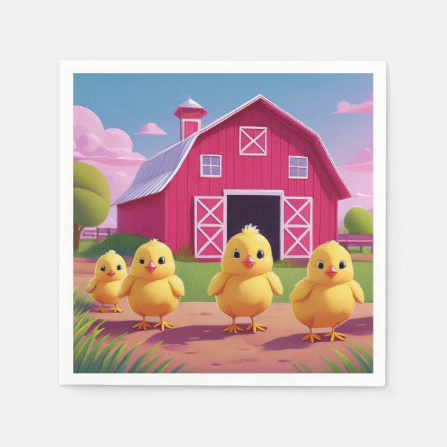 Guardanapo De Papel Chicks in Barnyard Happy Spring  (Frente)