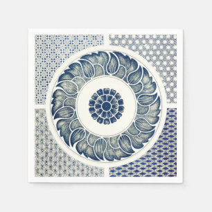 Guardanapo De Papel Chinês Floral Branco e Azul