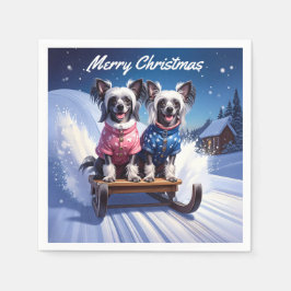 Guardanapo De Papel Chinese Crested Sled Ride Christmas