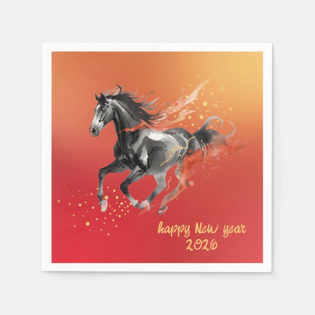 Guardanapo De Papel Chinese New Year 2026 Horse Ink New Year Party (Frente)