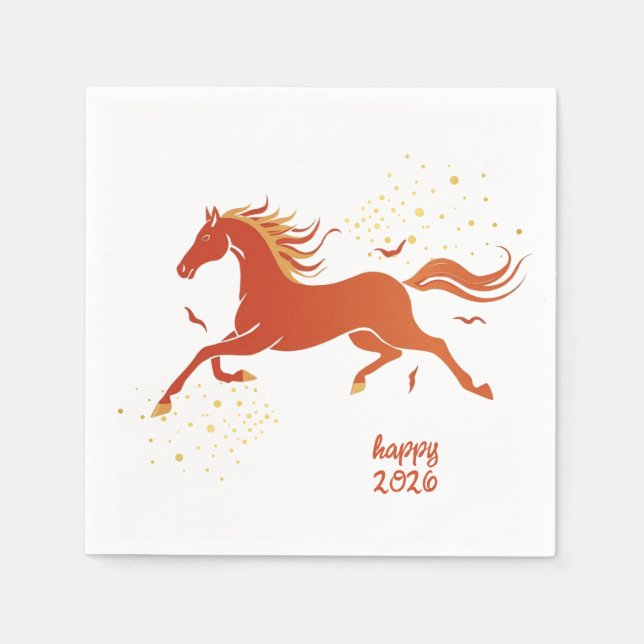 Guardanapo De Papel Chinese New Year 2026 Horse Ink New Year Party (Frente)