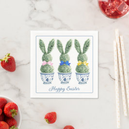 Guardanapo De Papel Chinoiserie Azul e Branco Com Topiárias de Coelho