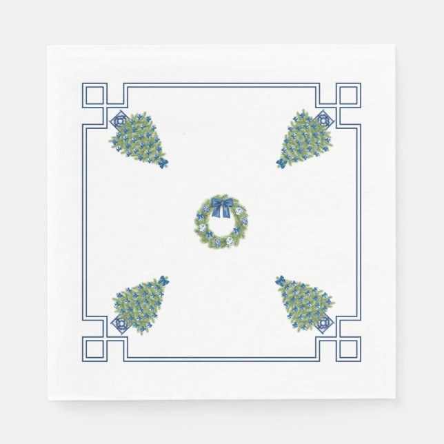 Guardanapo De Papel Chinoiserie Azul e Branco Natal (Frente)