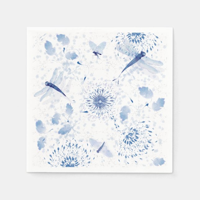 Guardanapo De Papel Chinoiserie Azul Libélula Floral (Frente)