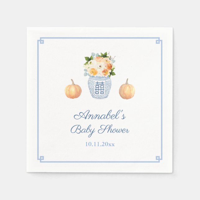 Guardanapo De Papel Chinoiserie Chic Fall Orange E Marinho Chá de fral (Frente)