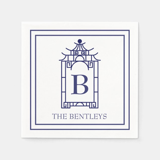 Guardanapo De Papel Chinoiserie Monogramas Partido Pagoda Napkins (Frente)