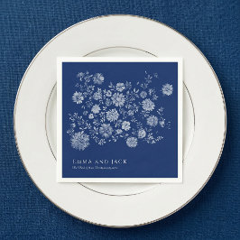 Guardanapo De Papel Chinoiserie Navy Blue Wildflower Bouquet Wedding