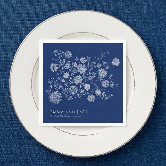 Guardanapo De Papel Chinoiserie Navy Blue Wildflower Bouquet Wedding (Chinoiserie Navy Blue Wildflower Bouquet Wedding Napkins)
