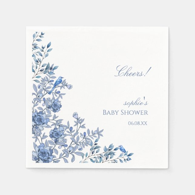 Guardanapo De Papel Chinoiserie Toile Blue Floral Baby Shower (Frente)
