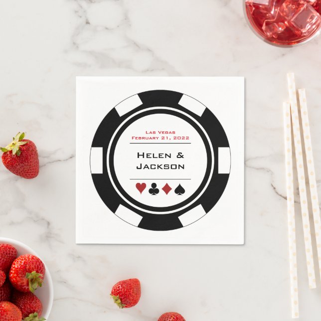 Guardanapo De Papel Chip De Poker Do Casino Branco Negro De Las Vegas (Insitu)