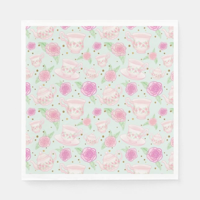 Guardanapo De Papel Chique Mint E Dourado Tea Party (Frente)