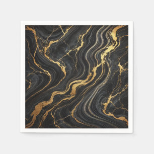 Guardanapo De Papel Chique Preto e Dourado com Aparência de Mármore Gl