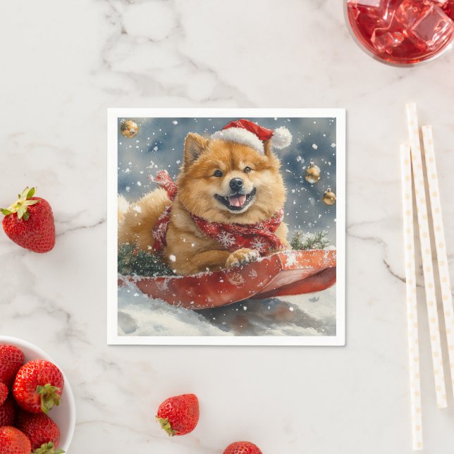 Guardanapo De Papel Chow Chow Dog Sledge Deixe-o nevar no Natal (Insitu)