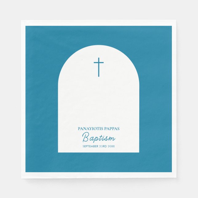 Guardanapo De Papel Christian Baptism Christening Boy Blue Arch (Frente)