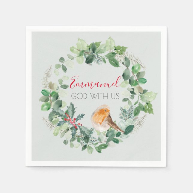 Guardanapo De Papel Christian Christmas Wreath Winter Robin (Frente)