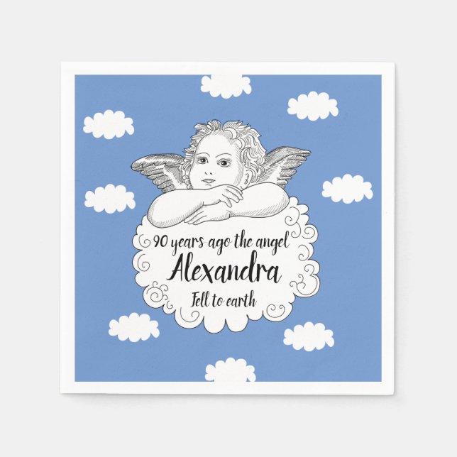 Guardanapo De Papel Christian Cloud Angel Happy 90 Birthday (Frente)