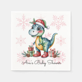 Guardanapo De Papel Christmas Blue Dino and Presents Boy Baby Shower