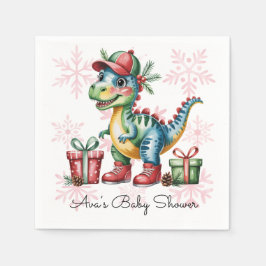 Guardanapo De Papel Christmas Blue Dino and Presents Boy Baby Shower