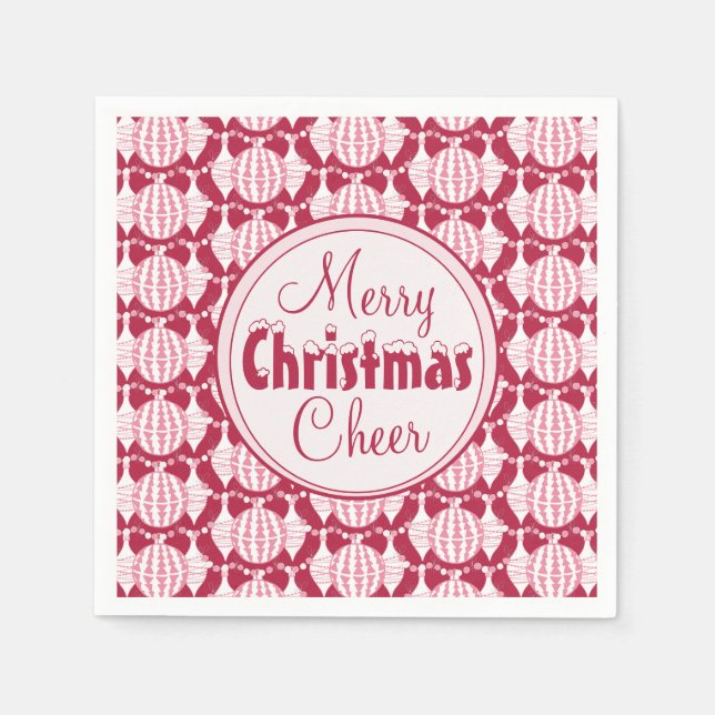 Guardanapo De Papel Christmas Bulbs w/ Snowy Font Red & White (Frente)