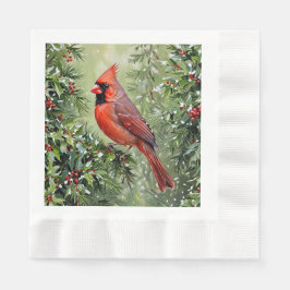 Guardanapo De Papel Christmas Cardinal and Holly Leaves
