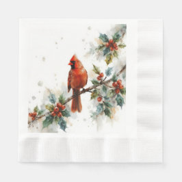 Guardanapo De Papel Christmas Cardinal and Holly Leaves