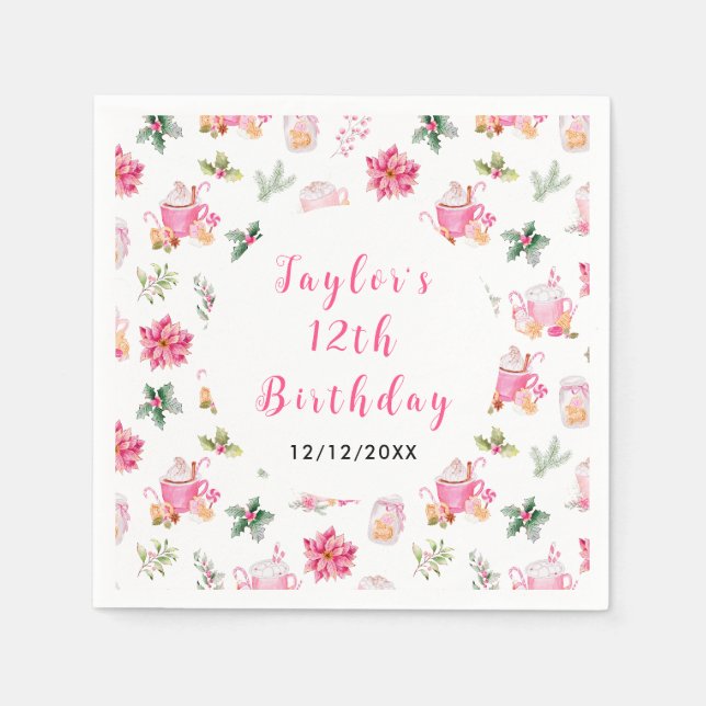 Guardanapo De Papel Christmas Cookies and Cocoa Birthday Party Pink (Frente)