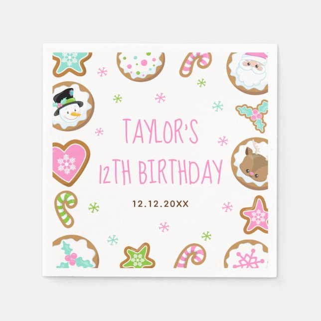 Guardanapo De Papel Christmas Cookies Birthday Party Pink and Green (Frente)