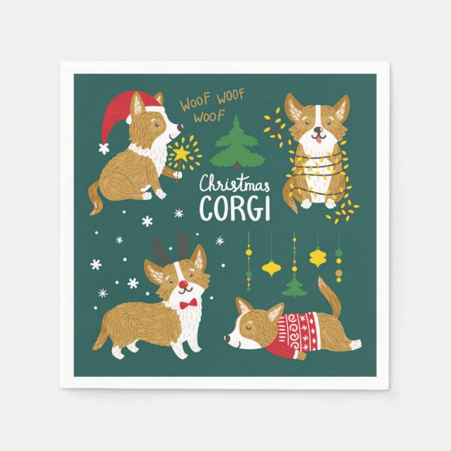 Guardanapo De Papel Christmas Corgi | Woof Woof (Frente)