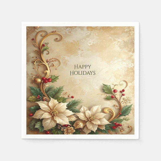 Guardanapo De Papel Christmas Floral Holiday Napkin (Frente)