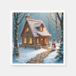 Guardanapo De Papel Christmas Gingerbread House With a Snowman 