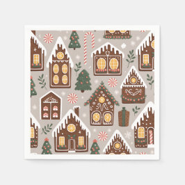 Guardanapo De Papel Christmas Gingerbread Houses Holiday Pattern