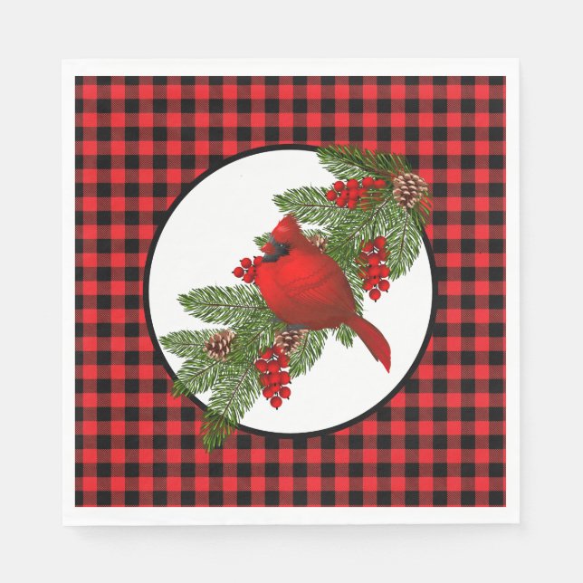 Guardanapo De Papel Christmas Holiday Red Cardinal Buffalo Print (Frente)