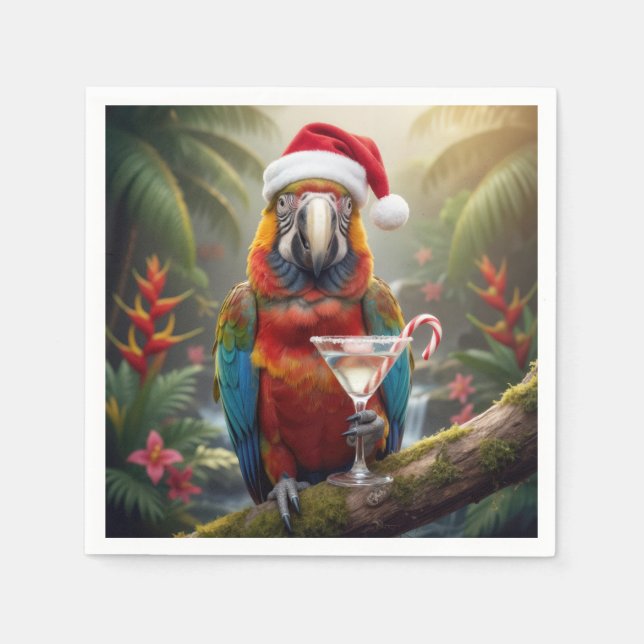 Guardanapo De Papel Christmas Macaw Parrot With Martini Cocktail (Frente)