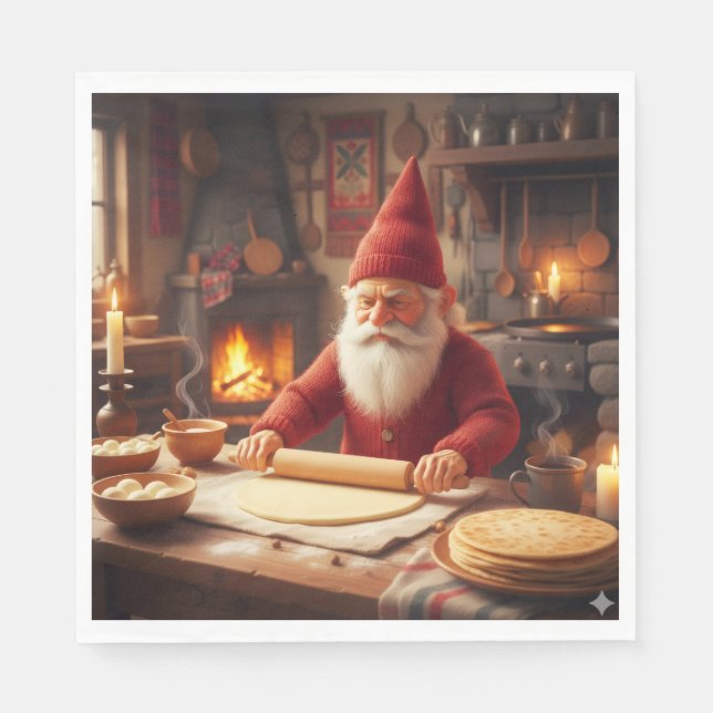 Guardanapo De Papel Christmas Norwegian Nisse Making Lefse, Napkins (Frente)