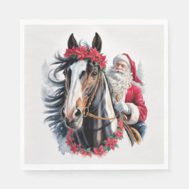 Guardanapo De Papel Christmas Paper Napkin Santa Riding a Paint Horse 