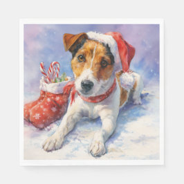 Guardanapo De Papel Christmas Paper Napkin with adorable Jack Russel