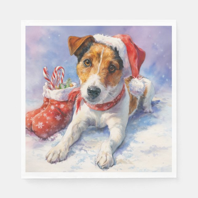 Guardanapo De Papel Christmas Paper Napkin with adorable Jack Russel (Frente)
