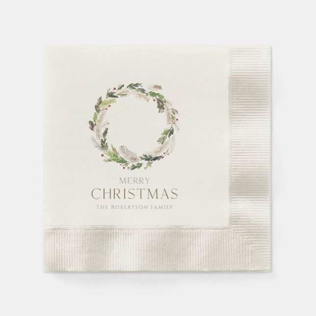 Guardanapo De Papel Christmas Paper Napkin with Greenery Wreath (Frente)