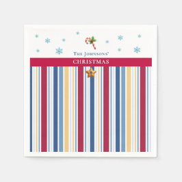 Guardanapo De Papel Christmas Paper Napkins – Blue, Red & Gold Stripes